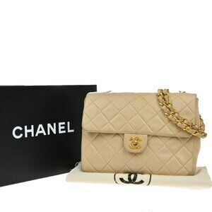 CHANEL CC Mini Matelasse Chain Shoulder Bag Leather Beige GHW Vintage 325RP048